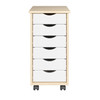 Adeptus 6 Drawer Roll Cart - Made from Solid Wood (Natural with White Drawers)