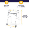 DRIVE MEDICAL 10210-1 2-BUTTON FOLDING WALKER WITH WHEELS - SILVER