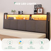 Novilla Full Size Bed Frame Storage Platform RGB Lights Charging Station - Brown
