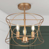 KSANA Gold Semi Flush Mount Ceiling Light, Modern 3-Light Drum Close to Ceiling
