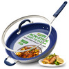 NUTRICHEF 14" FRY PAN WITH LID - EXTRA LARGE SKILLET NONSTICK - WHITE/BLUE New
