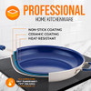 NUTRICHEF 14" FRY PAN WITH LID - EXTRA LARGE SKILLET NONSTICK - WHITE/BLUE New
