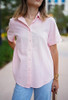 HOTOUCH BUTTON DOWN SHIRT WOMEN COTTON MAKAHLA BLOUSES V NECK MISTY ROSE XL New