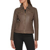 COLE HAAN WOMEN DIAMOND QUILTED SLEEVE SHIRT COLLAR LEATHER COAT XL - STONE New