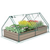 SONFILY METAL RAISED GARDEN BED WITH GREENHOUSE 2 LARGE DUAL USE BROWN 6X3X1FT