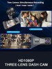 3 WAY DASH CAMERA SUPER HD 1296P WITH MOBILE APP, WIFI BLACK BOX - BLACK