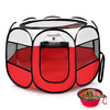 SERENELIFE MEDIUM FOLDABLE PET PLAYPEN FOR DOGS & CATS - PORTABLE 8-PANEL - RED