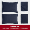 MELLANNI FLANNEL BED SHEET SET 4 PIECE LUXURY 100% HEAVYWEIGHT QUEEN, NAVY