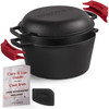 CUISINEL CAST IRON DUTCH OVEN 5-QUART DEEP POT PRESEASONED 2-in-1 - BLACK