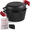 CUISINEL CAST IRON DUTCH OVEN 5-QUART DEEP POT PRESEASONED 2-in-1 - BLACK