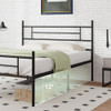 NOVILLA QUEEN SIZE BED FRAME HEADBOARD FOOTBOARD 14" METAL PLATFORM - DARK BLACK