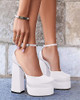 VETASTE PLATFORM CHUNKY HIGH BLOCK HEELS ANKLE SPRING PUMPS SIZE 7 WHITE New VETASTE PLATFORM CHUNKY HIGH BLOCK HEELS ANKLE SPRING PUMPS SIZE 7 WHITE New