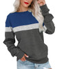 FKEEP WOMENS CREW NECK SWEATSHIRT COLORBLOCK PULLOVER TOP, DARK BLUE/GRAY, M New