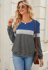 FKEEP WOMENS CREW NECK SWEATSHIRT COLORBLOCK PULLOVER TOP, DARK BLUE/GRAY, M New