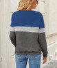 FKEEP WOMENS CREW NECK SWEATSHIRT COLORBLOCK PULLOVER TOP, DARK BLUE/GRAY, M New