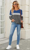 FKEEP WOMENS CREW NECK SWEATSHIRT COLORBLOCK PULLOVER TOP, DARK BLUE/GRAY, M New