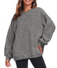 Fkeep Oversized Sweatshirt Women Crew Neck Fleece Casual Long Sleeve Dark Grey New