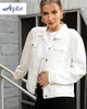 ARGSTAR DENIM JACKET FOR WOMEN LONG SLEEVE WITH POCKETS - SIZE X-LARGE - WHITE