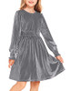 Arshiner Girls Long Sleeve Dress Velvet Crew Neck Midi Fall Vintage Dress