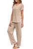 FKeep Stripe Pajamas Set Women Two Piece Nightwear Short Sleeve New