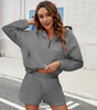 FKEEP WOMENS HALF ZIP HOODIE SWEAT WITH SHORTS POCKETS OUTFIT DARK GRAY XL New