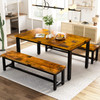 AWQM Dining Room Table Set with 2 Benches, Ideal for Home - Industrial Brown