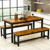 AWQM Dining Room Table Set with 2 Benches, Ideal for Home - Industrial Brown