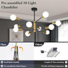 BESLOWE 10-LIGHT MODERN SPUTNIK CHANDELIER, JP2034.10BKGD - BLACK & GOLD