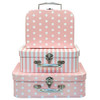AMEDOO PAPERBOARD SUITCASES SET OF 3 DECORATIVE BOXES STORAGE PINK DOTS STRIPES