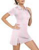 FKEEP Women's Tennis Golf Dress Outfits Athletic Workout Dress 2XL Pink Plaid New
