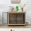 GOWE Furniture Style Dog Crate Side Table with Rotatable Feeding Bowl, Grey