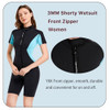 LEMORECN ADULT'S 3MM WETSUITS MEN WOMEN FRONT ZIP BLACK/AQUA BLUE SIZE S New