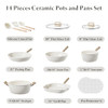 BAZOVA 14 Piece Pots Pans Set Non Stick Premium Ceramic Cookware - Cream White