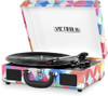 VICTROLA VINTAGE 3-SPEED BLUETOOTH PORTABLE SUITCASE RECORD GEO PRINT