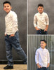 Arshiner Boy's Long Sleeve Plaid Trim Polo School Shirt Pocket 4-12 Years WHT New