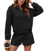 FKEEP WOMENS 2 PIECE SWEATSUIT OUTFITS HALF ZIP HOODIE (WOMEN M) - BLACK New
