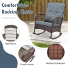 COSTWAY - 3 PCS PATIO ROCKING CHAIRS WITH DOUBLE-LAYER COFFEE TABLE - GRAY New