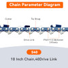 NEOTEC Chainsaw Chains, 10'' Bar, S40 Chain, 3/8 HP chainsaw, 3 chains pack