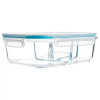 LEXI HOME 51 OZ. 3-COMPARTMENT BOROSILICATE GLASS FOOD STORAGE - CLEAR/BLUE New
