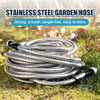 ANUFLES METAL GARDEN HOSE 100FT- STAINLESS STEEL WATER HOSE - SILVER HOSE