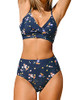 CUPSHE WOMEN'S BIKINI SWIMSUIT HIGH WAISTED - SIZE: WOMEN L - NAVY BLUE FLORAL New