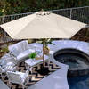 SHADE BASICS 11' RD. FAUX-WOOD STEEL PATIO UMBRELLA, PIN STOP ANTIQUE BEIGE