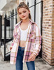 Arshiner Girls Flannel Plaid Jackets Button Down Long Sleeve Shirts - PINK New