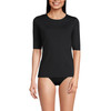 LANDS' END WOMEN ELBOW SLEEVE RELAXED UPF 50 RASH GUARD - SIZE M - BLACK New