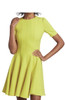 OSCAR DE LA RENTA SHORT SLEEVE FLARED PANEL DRESS CREPE SIZE 4 - LEMON YELLOW New
