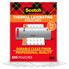 Scotch Thermal Laminating Pouches, 200 Count, Clear, 3 mil. New