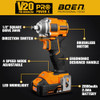 BOEN 260FT-LBS(350N.m) CORDLESS IMPACT WRENCH 1/2 INCH, IW-79 - ORANGE/BLACK