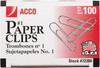 ACCO PREMIUM PAPER CLIPS - STANDARD SIZE #1 100PC - SILVER ACCO PREMIUM PAPER CLIPS - STANDARD SIZE #1 100PC - SILVER