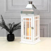 LUMABASE WOODEN LANTERN BATTERY-OPERATED CANDLE - WHITE WITH CHROME ROOF