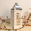 LUMABASE WOODEN LANTERN BATTERY-OPERATED CANDLE - WHITE WITH CHROME ROOF